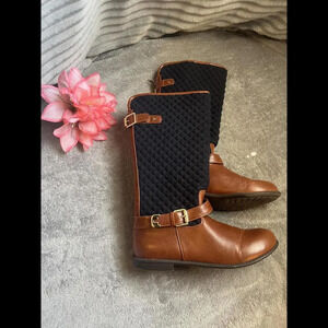 Tommy Hilfiger Stylish Brown and Black Quilted Long Boots